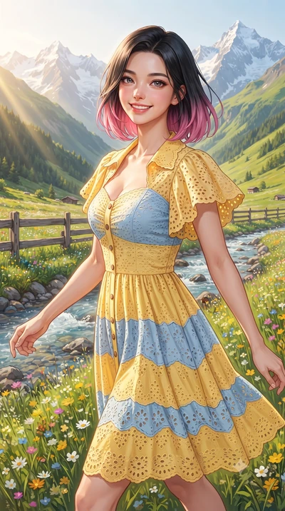 score_9, masterpiece, best quality, ultra-detailed, high-budget anime keyframe, editorial fashion photography, tasteful artistic composition, Korean woman. close-up cowboy shot from the waist and thighs up, the character dominates the composition, fi
