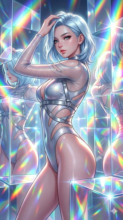 score_9, masterpiece, best quality, ultra-detailed, high-budget anime keyframe, editorial fashion photography, tasteful artistic composition, Korean woman. Upper body close-up from the thighs up, character filling the screen for maximum presence. She