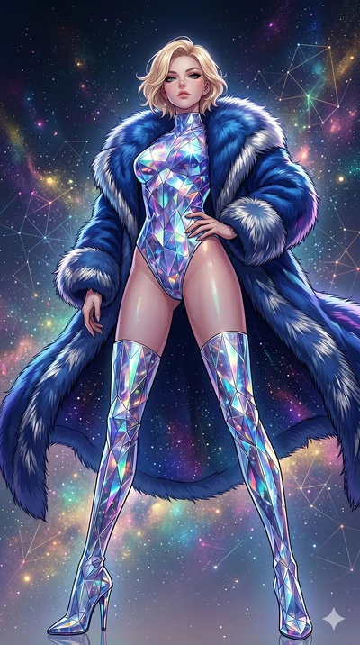 score_9, masterpiece, best quality, ultra-detailed, high-budget anime movie keyframe, cinematic anime lighting, intricate line art, Caucasian (strictly human ears) woman. Low angle cowboy shot filling the entire 9:16 frame with her statuesque presenc