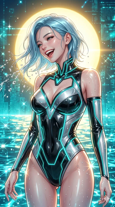 score_9, masterpiece, best quality, ultra-detailed, high-budget anime keyframe, editorial fashion photography, tasteful artistic composition, Korean woman. Upper body close-up from the thighs up, character filling the screen for maximum presence. She