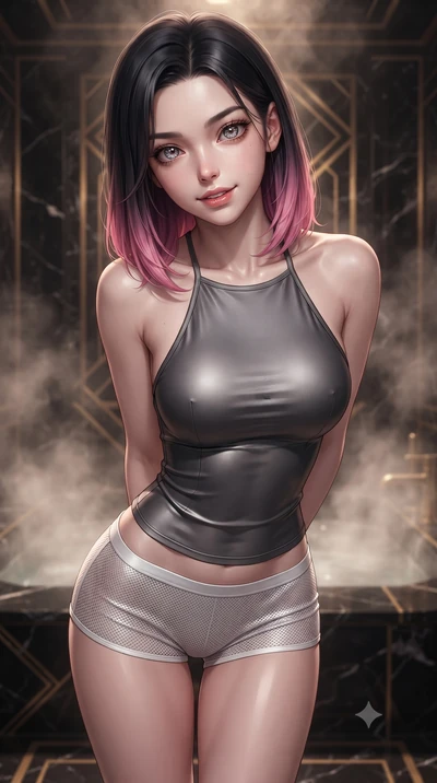 score_9, masterpiece, best quality, ultra-detailed, high-budget anime keyframe, editorial fashion photography, tasteful artistic composition, Korean woman. close-up cowboy shot from the waist and thighs up, the character dominates the composition, fi