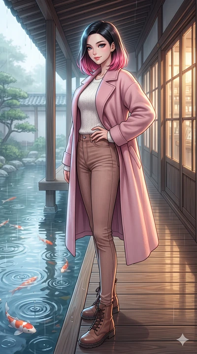score_9, masterpiece, best quality, ultra-detailed, high-budget anime keyframe, vibrant anime aesthetic, Korean woman. low angle full-body shot from head to toe showing her feet, filling the entire 9:16 vertical frame with her statuesque presence, st