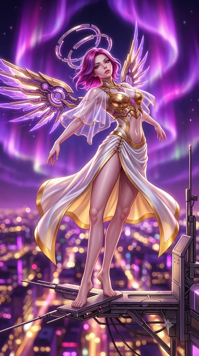 score_9, masterpiece, best quality, ultra-detailed, high-budget anime keyframe, semi-realistic 3D game render, editorial fashion photography, tasteful artistic composition, Caucasian woman. low angle full-body shot from head to toe showing her feet, 