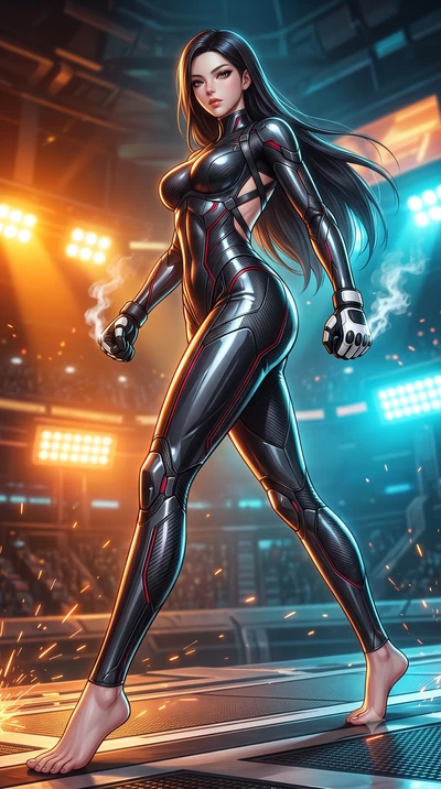 score_9, masterpiece, best quality, ultra-detailed, high-budget anime keyframe, semi-realistic 3D game render, editorial fashion photography, tasteful artistic composition, Korean woman. low angle full-body shot from head to toe showing her feet, fil