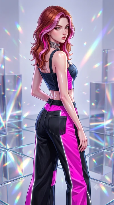 score_9, masterpiece, best quality, ultra-detailed, high-budget anime keyframe, semi-realistic 3D game render, editorial fashion photography, tasteful artistic composition, Caucasian woman. close-up cowboy shot from the waist and thighs up, the chara