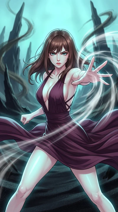 score_9, masterpiece, best quality, ultra-detailed, high-budget anime keyframe, clean line-art, cel-shading, Korean woman. close-up cowboy shot from the waist and thighs up, the character dominates the composition, filling the frame with her large pr