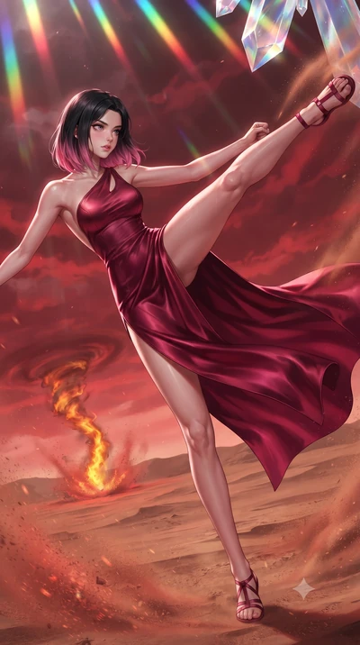 score_9, masterpiece, best quality, ultra-detailed, high-budget anime keyframe, editorial fashion photography, tasteful artistic composition, realistic cosplay photography, Korean woman. low angle full-body shot from head to toe showing her feet, fil