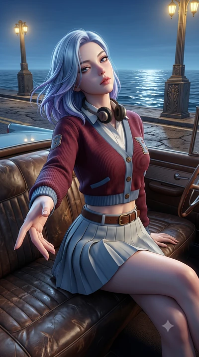 score_9, masterpiece, best quality, ultra-detailed, high-budget anime keyframe, semi-realistic 3D game render, editorial fashion photography, tasteful artistic composition, Korean woman. close-up cowboy shot from the waist and thighs up, the characte