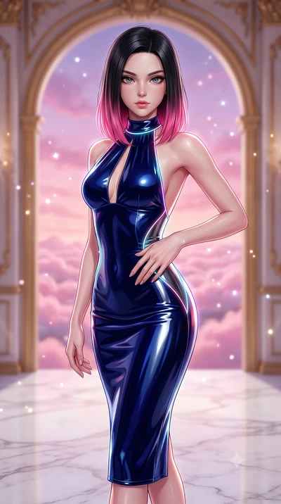 score_9, masterpiece, best quality, ultra-detailed, high-budget anime keyframe, semi-realistic 3D game render, editorial fashion photography, tasteful artistic composition, Korean woman. close-up cowboy shot from the waist and thighs up, the characte