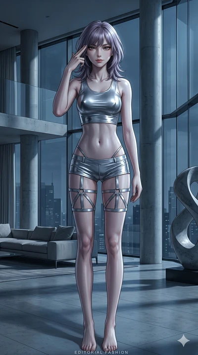 score_9, masterpiece, best quality, ultra-detailed, high-budget anime keyframe, editorial fashion photography, tasteful artistic composition, Japanese woman. cowboy shot from the thighs up, character and outfit filling the frame for maximum editorial