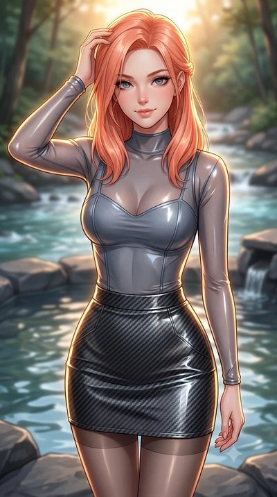 score_9, masterpiece, best quality, ultra-detailed, high-budget anime keyframe, editorial fashion photography, tasteful artistic composition, Japanese woman. close-up cowboy shot from the waist and thighs up, the character dominates the composition, 