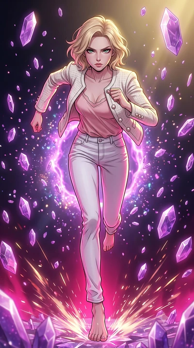 score_9, masterpiece, best quality, ultra-detailed, high-budget anime keyframe, clean line-art, cel-shading, Caucasian woman, strictly human ears. low angle full-body shot from head to toe showing her feet, filling the entire 9:16 vertical frame with
