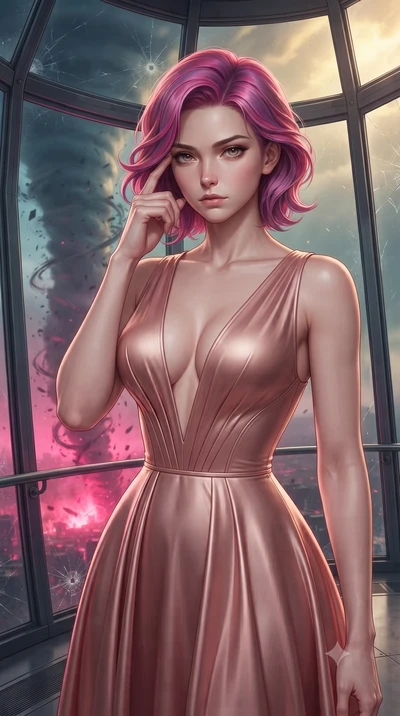 score_9, masterpiece, best quality, ultra-detailed, high-budget anime keyframe, editorial fashion photography, tasteful artistic composition, Caucasian woman, strictly human ears. close-up cowboy shot from the waist and thighs up, the character domin