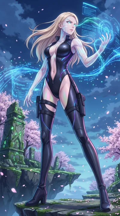 score_9, masterpiece, best quality, ultra-detailed, High-budget Anime Keyframe, vibrant colors, fluid line-art, expressive lighting, cinematic composition, Ufotable-style visual effects, top-tier animation quality, Caucasian woman with pale skin, blo