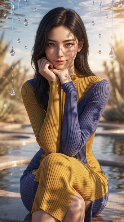 score_9, masterpiece, best quality, ultra-detailed, high-budget anime keyframe, editorial fashion photography, tasteful artistic composition, Korean woman. close-up cowboy shot from the waist and thighs up, the character dominates the composition, fi