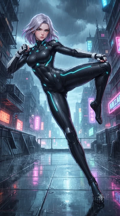 score_9, masterpiece, best quality, ultra-detailed, high-budget anime keyframe, editorial fashion photography, tasteful artistic composition, Caucasian woman. low angle full-body shot from head to toe showing her feet, filling the entire 9:16 vertica
