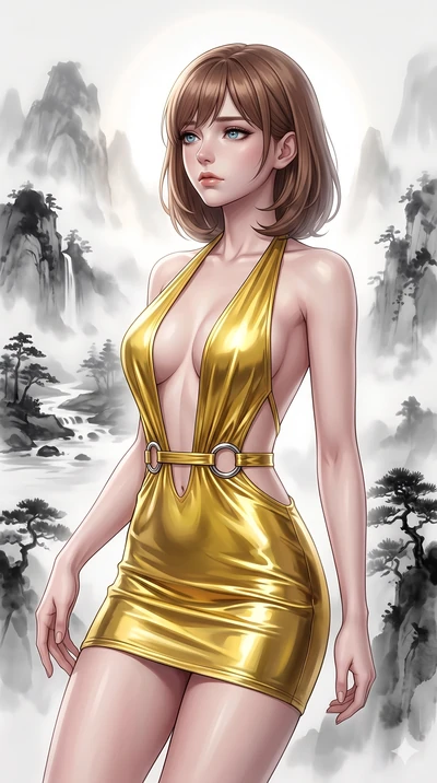 score_9, masterpiece, best quality, ultra-detailed, high-budget anime keyframe, editorial fashion photography, tasteful artistic composition, Caucasian woman, strictly human ears. close-up cowboy shot from the waist and thighs up, the character domin