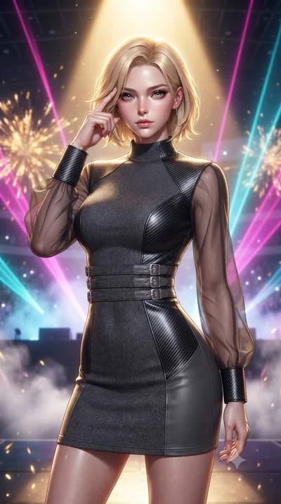 score_9, masterpiece, best quality, ultra-detailed, high-budget anime keyframe, editorial fashion photography, tasteful artistic composition, Caucasian woman. close-up cowboy shot from the waist and thighs up, the character dominates the composition,