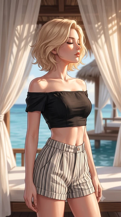 score_9, masterpiece, best quality, ultra-detailed, high-budget anime keyframe, editorial fashion photography, tasteful artistic composition, Caucasian woman woman. close-up cowboy shot from the waist and thighs up, the character dominates the compos