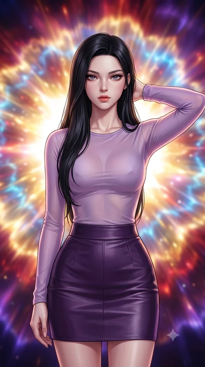 score_9, masterpiece, best quality, ultra-detailed, high-budget anime keyframe, editorial fashion photography, tasteful artistic composition, Korean woman. close-up cowboy shot from the waist and thighs up, the character dominates the composition, fi