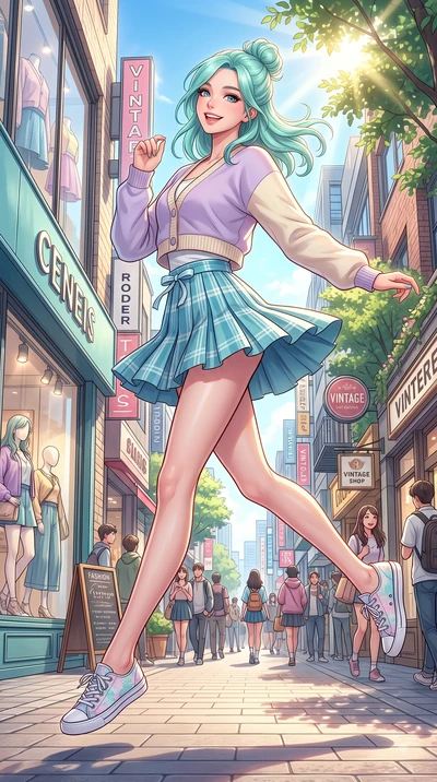 score_9, masterpiece, best quality, ultra-detailed, high-budget anime keyframe, editorial fashion photography, tasteful artistic composition, Japanese woman. low angle full-body shot from head to toe showing her feet, filling the entire 9:16 vertical