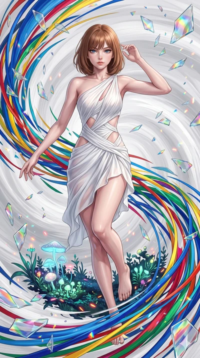 score_9, masterpiece, best quality, ultra-detailed, high-budget anime keyframe, editorial fashion photography, tasteful artistic composition, Caucasian woman, strictly human ears. upper body close-up from the thighs up, character filling the screen f
