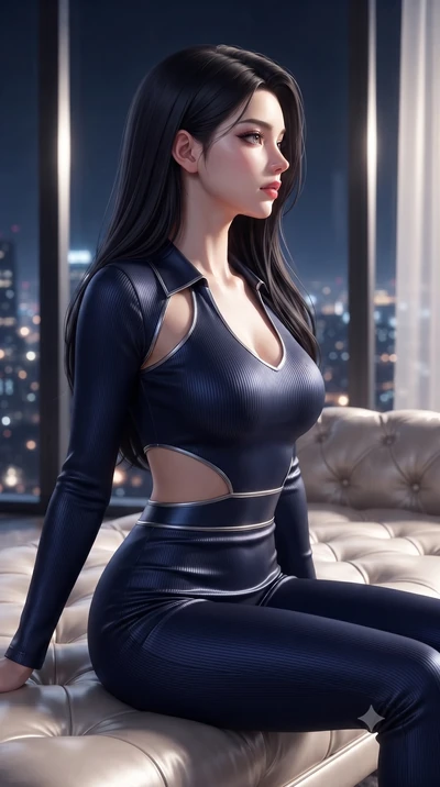 score_9, masterpiece, best quality, ultra-detailed, high-budget anime keyframe, editorial fashion photography, tasteful artistic composition, Korean woman. close-up cowboy shot from the waist and thighs up, the character dominates the composition, fi