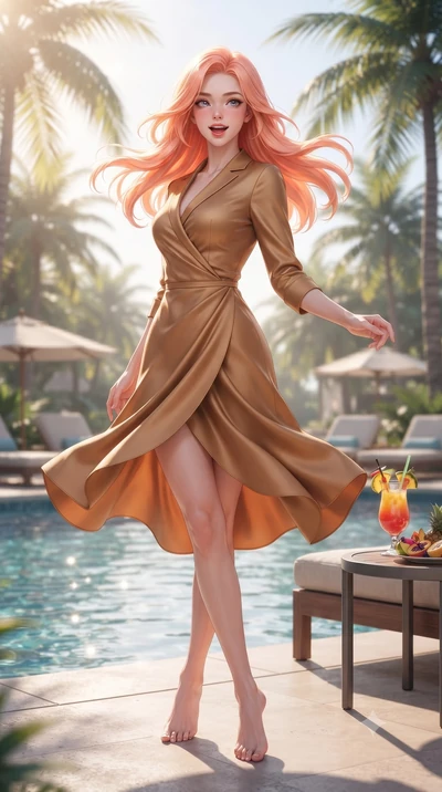 score_9, masterpiece, best quality, ultra-detailed, high-budget anime keyframe, editorial fashion photography, tasteful artistic composition, Japanese woman. low angle full-body shot from head to toe showing her feet, filling the entire 9:16 vertical