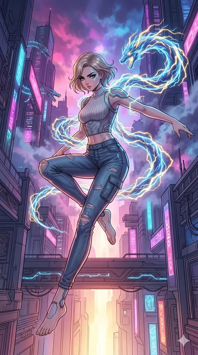 score_9, masterpiece, best quality, ultra-detailed, high-budget anime movie keyframe, cinematic anime lighting, intricate line art, Caucasian woman. Low angle medium shot capturing a powerful motion and statuesque presence. summoning a spirit of ligh