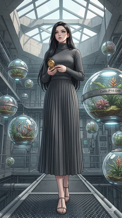 score_9, masterpiece, best quality, ultra-detailed, high-budget anime keyframe, editorial fashion photography, tasteful artistic composition, Korean woman. low angle full-body shot from head to toe showing her feet, filling the entire 9:16 vertical f
