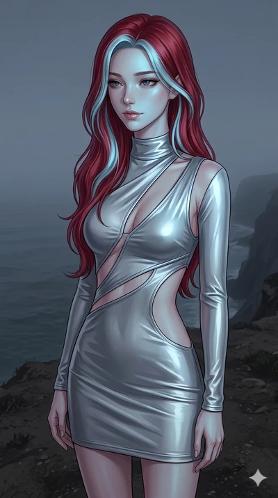 score_9, masterpiece, best quality, ultra-detailed, high-budget anime keyframe, editorial fashion photography, tasteful artistic composition, Caucasian woman, strictly human ears. cowboy shot from the thighs up, character and outfit filling the frame