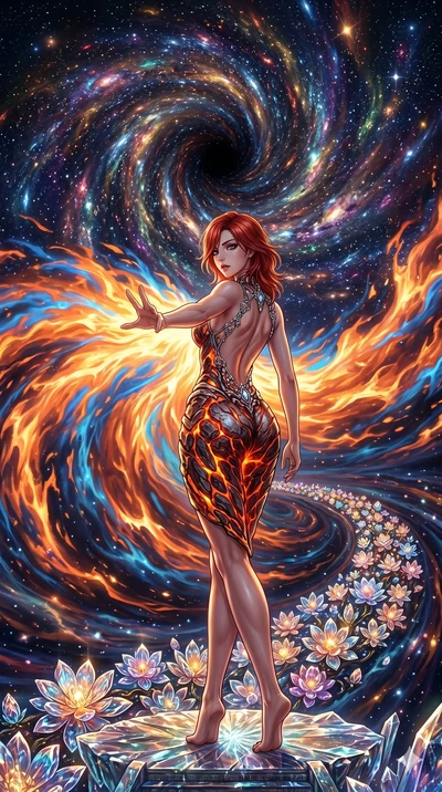 score_9, masterpiece, best quality, ultra-detailed, Set A: High-budget Anime Keyframe, Korean woman. Low angle cowboy shot filling the entire 9:16 frame with her statuesque presence. Theme: Historical Remix. unleashing a massive energy wave in the ed