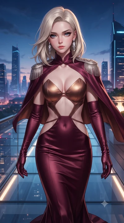 score_9, masterpiece, best quality, ultra-detailed, high-budget anime keyframe, editorial fashion photography, tasteful artistic composition, Caucasian woman. close-up cowboy shot from the waist and thighs up, the character dominates the composition,