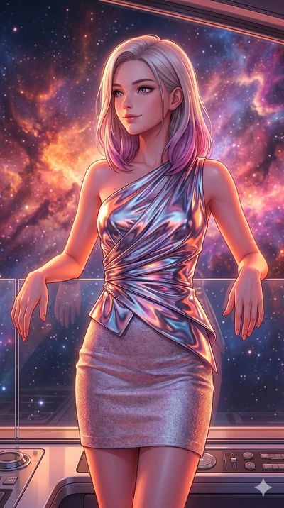 score_9, masterpiece, best quality, ultra-detailed, high-budget anime keyframe, editorial fashion photography, tasteful artistic composition, Caucasian woman, strictly human ears. Upper body close-up from the thighs up, character filling the screen f