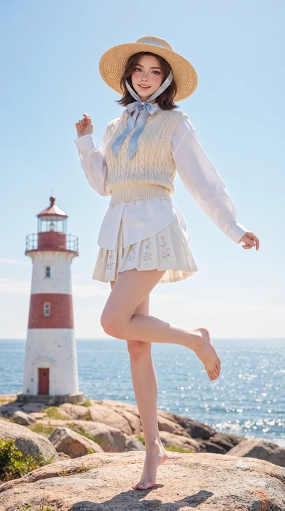 score_9, masterpiece, best quality, ultra-detailed, high-budget anime keyframe, editorial fashion photography, tasteful artistic composition, Korean woman. low angle full-body shot from head to toe showing her feet, filling the entire 9:16 vertical f