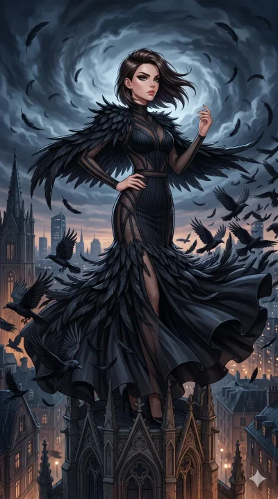 score_9, masterpiece, best quality, ultra-detailed, High-budget Anime Keyframe, beautiful Caucasian anime girl (strictly human ears). Low angle cowboy shot filling the entire 9:16 frame with her statuesque presence. Standing atop a tower as thousands