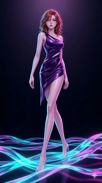 score_9, masterpiece, best quality, ultra-detailed, high-budget anime keyframe, Caucasian woman, strictly human ears. low angle full-body shot filling the entire 9:16 frame with her statuesque presence, stretching the vertical silhouette. stepping on