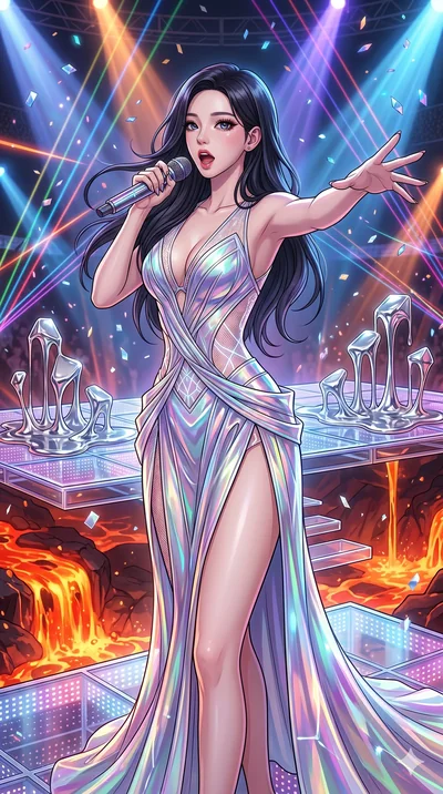 score_9, masterpiece, best quality, ultra-detailed, high-budget anime movie keyframe, cinematic anime lighting, intricate line art, Caucasian (strictly human ears) woman. Medium shot of upper body capturing the intricate details of her high-fashion a