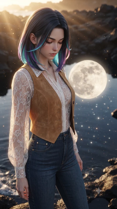 score_9, masterpiece, best quality, ultra-detailed, high-budget anime keyframe, editorial fashion photography, tasteful artistic composition, Caucasian woman, strictly human ears. close-up cowboy shot from the waist and thighs up, the character domin