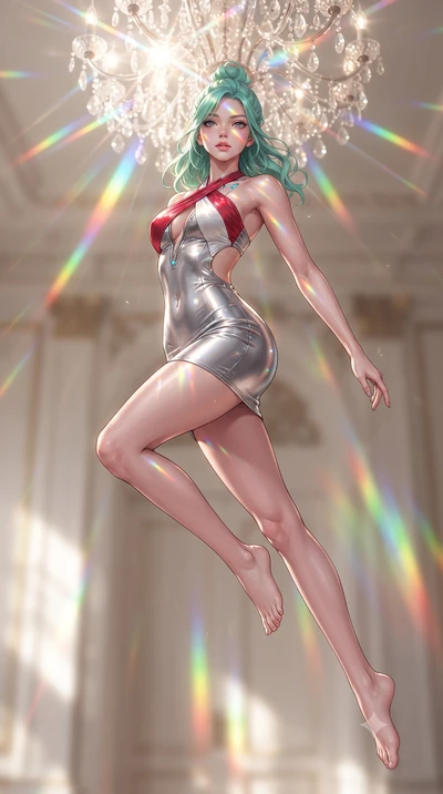 score_9, masterpiece, best quality, ultra-detailed, high-budget anime keyframe, editorial fashion photography, tasteful artistic composition, Japanese woman. low angle full-body shot from head to toe showing her feet, filling the entire 9:16 vertical