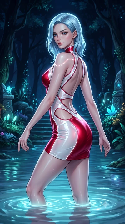 score_9, masterpiece, best quality, ultra-detailed, high-budget anime keyframe, semi-realistic 3D game render, editorial fashion photography, tasteful artistic composition, Korean woman. close-up cowboy shot from the waist and thighs up, the characte