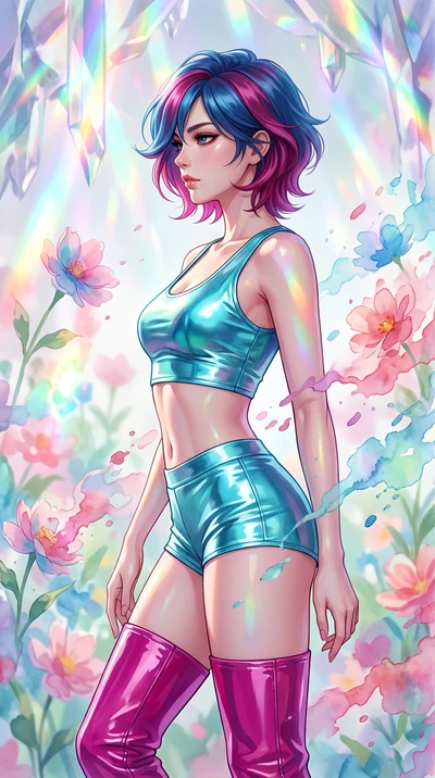 score_9, masterpiece, best quality, ultra-detailed, high-budget anime keyframe, editorial fashion photography, tasteful artistic composition, Korean woman. close-up cowboy shot from the waist and thighs up, the character dominates the composition, fi
