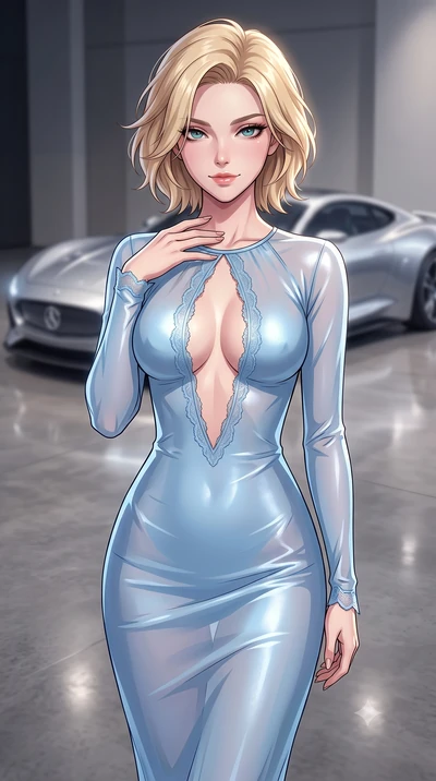 score_9, masterpiece, best quality, ultra-detailed, high-budget anime keyframe, tasteful artistic composition, Caucasian woman. close-up cowboy shot from the waist and thighs up, the character dominates the composition, filling the frame with her lar