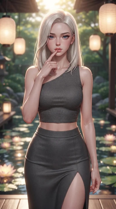 score_9, masterpiece, best quality, ultra-detailed, high-budget anime keyframe, editorial fashion photography, tasteful artistic composition, Caucasian woman. close-up cowboy shot from the waist and thighs up, the character dominates the composition,