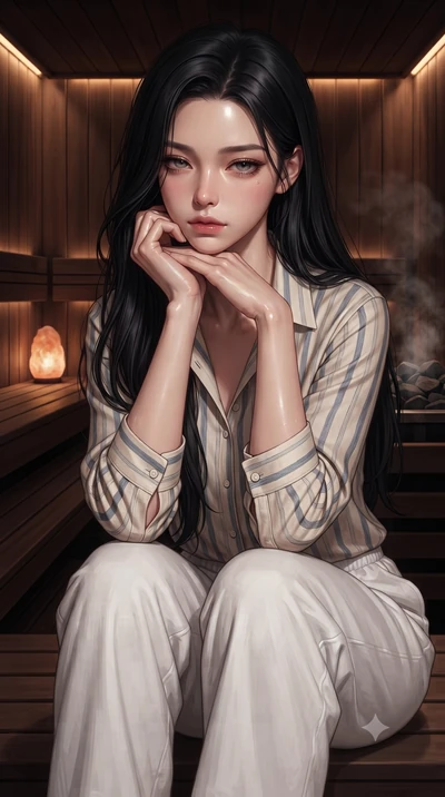 score_9, masterpiece, best quality, ultra-detailed, high-budget anime keyframe, editorial fashion photography, tasteful artistic composition, Korean woman woman. close-up cowboy shot from the waist and thighs up, the character dominates the compositi