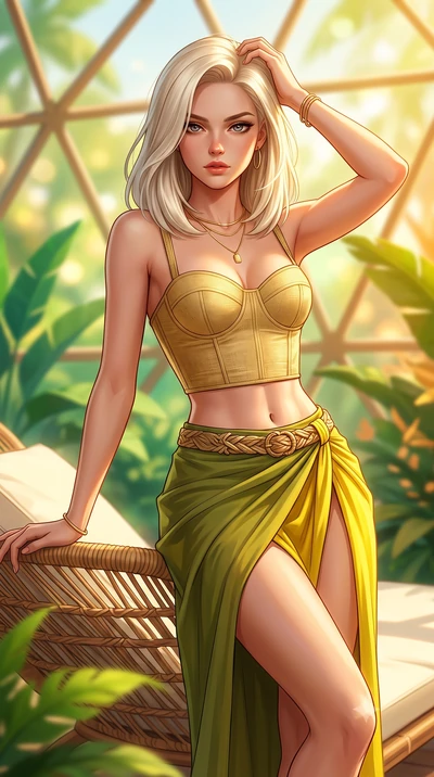 score_9, masterpiece, best quality, ultra-detailed, high-budget anime keyframe, semi-realistic 3D game render, editorial fashion photography, tasteful artistic composition, Caucasian woman. close-up cowboy shot from the waist and thighs up, the chara