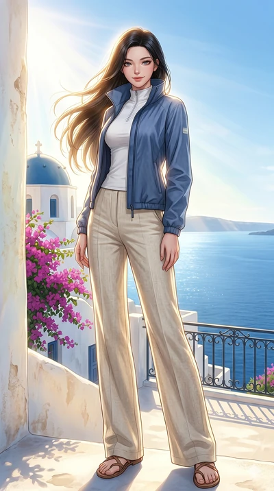 score_9, masterpiece, best quality, ultra-detailed, high-budget anime keyframe, editorial fashion photography, tasteful artistic composition, Korean woman. low angle full-body shot from head to toe showing her feet, filling the entire 9:16 vertical f