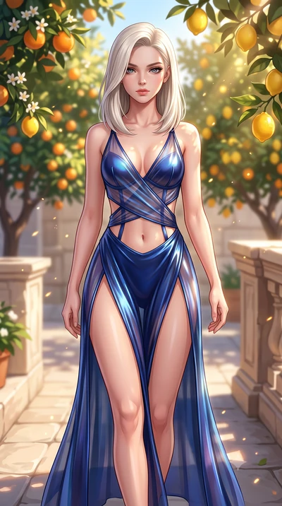 score_9, masterpiece, best quality, ultra-detailed, high-budget anime keyframe, semi-realistic 3D game render, editorial fashion photography, tasteful artistic composition, Caucasian woman. close-up cowboy shot from the waist and thighs up, the chara