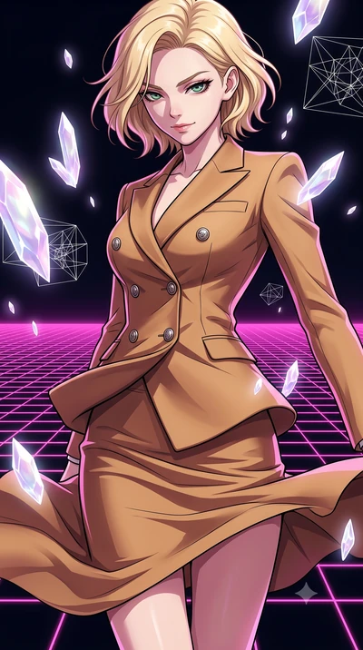 score_9, masterpiece, best quality, ultra-detailed, high-budget anime keyframe, clean line-art, cel-shading, Caucasian woman, strictly human ears. close-up cowboy shot from the waist and thighs up, the character dominates the composition, filling the
