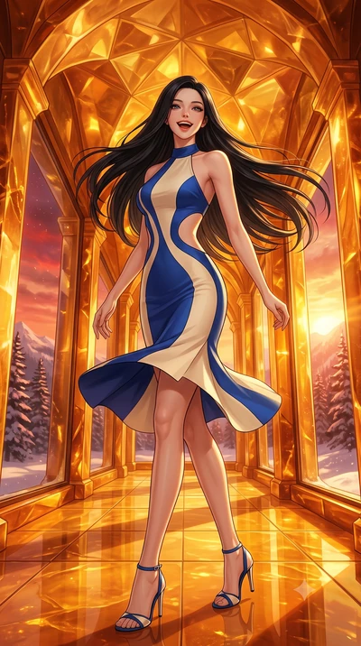 score_9, masterpiece, best quality, ultra-detailed, high-budget anime keyframe, editorial fashion photography, tasteful artistic composition, Korean woman. low angle full-body shot from head to toe showing her feet, filling the entire 9:16 vertical f